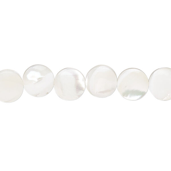 Bead, mother-of-pearl shell (bleached), white, 8mm puffed round, Mohs hardness 3-1/2. Sold per 15-1/2" to 16" strand. image number 0