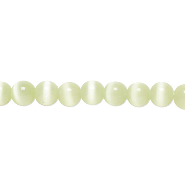 Bead, cat's eye glass (fiber optic glass), light green, 6mm round, quality grade. Sold per 15-1/2" to 16" strand. image number 0