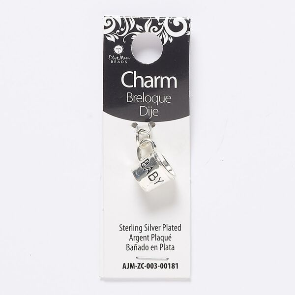 Charm, antique silver-finished "pewter" (zinc-based alloy), 14x10mm 3D cup with "Baby." Sold individually. image number 0