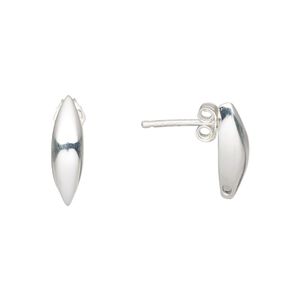 Earstud 1pkg2 sterling silver, 16x5mm puffed marquise / closed bottom hole / earnuts, 1 pair