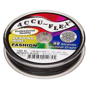Beading wire, Accu-Flex®, nylon and stainless steel, midnight black, 49 strand, 0.024-inch diameter. Sold per 100-foot spool.