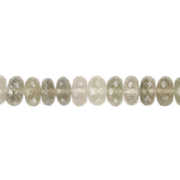 Bead, tourmalinated quartz (natural), 6x4mm-7x5mm hand-cut micro-faceted rondelle, B grade, Mohs hardness 7. Sold per 13-inch strand, approximately 75 beads. image number 0