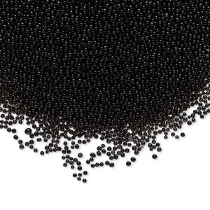 Bead, glass, opaque black, 1mm undrilled micro round. Sold per 15-gram vial.