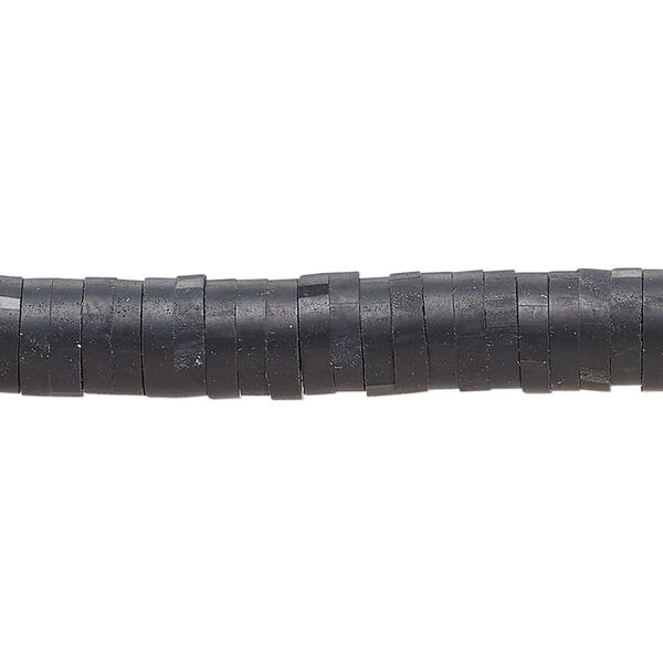 Bead, polymer clay, opaque black, 8x2mm heishi. Sold per pkg of (2) 16-inch strands. image number 0