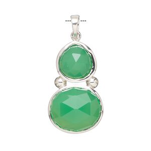 Pendant, Create Compliments®, sterling silver and chalcedony (dyed), sea green, 27x16mm single-sided freeform, Mohs hardness 6-1/2 to 7. Sold individually.