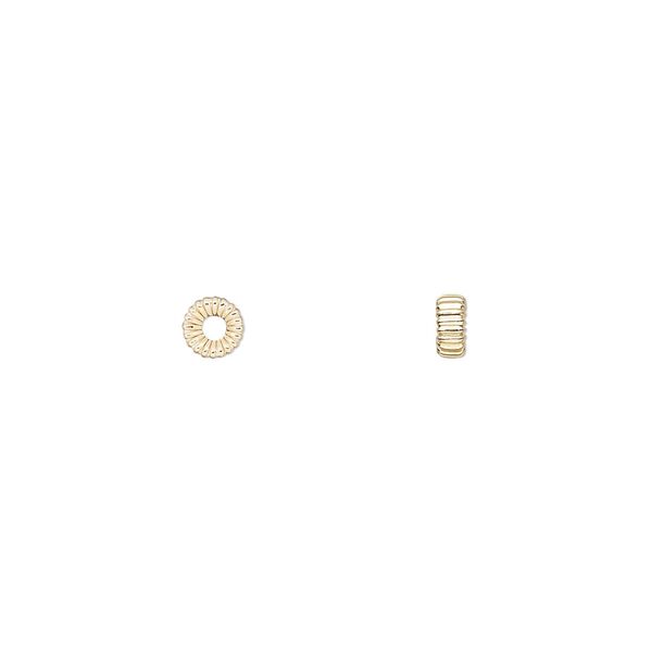 Bead, 14Kt gold, 4x2mm corrugated rondelle. Sold individually. image number 0