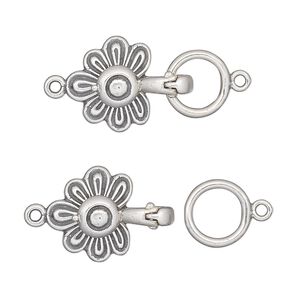 Clasp magnetic fold-over 1pkg1 sterling silver, 23x14mm flower, antiqued JBB Findings 1-strand