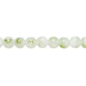 Bead, millefiori glass 1pkg1, translucent pale mint green and white, 6mm round, 15 inches.
