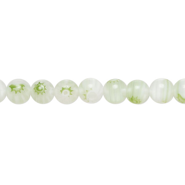 Bead, millefiori glass 1pkg1, translucent pale mint green and white, 6mm round, 15 inches. image number 0