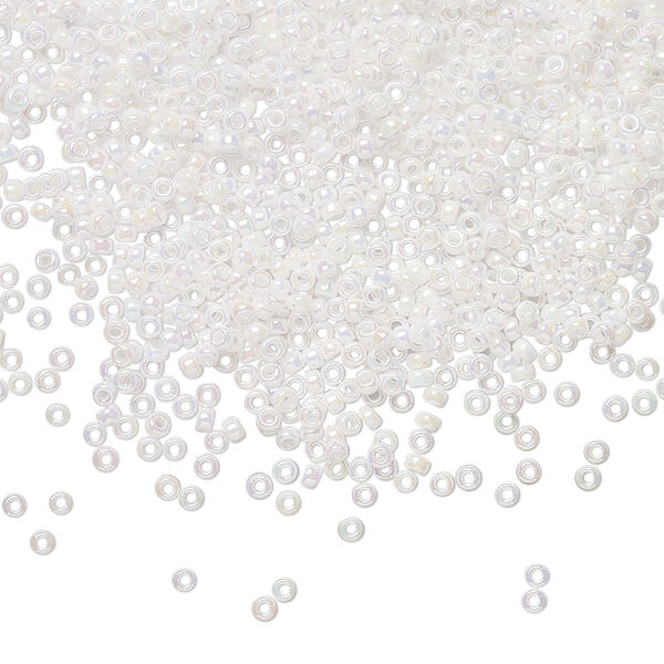 Seed bead, Miyuki, glass, pkg/35g, #15 rocaille, opaque rainbow chalk white, (RR-471). image number 0