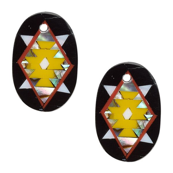 Drop, paua shell and resin, multicolored, 22x16mm single-sided flat oval. Sold per pkg of 2. image number 0