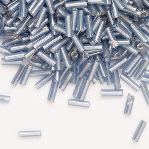 Bead, Ming Tree™, bugle bead, glass, pkg/1/4 pound, 1/4 inch, silver-lined translucent grey/blue.