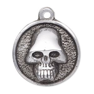 Focal, antiqued aluminum, 32mm round with skull. Sold per pkg of 4.