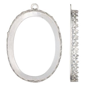 Drop, sterling silver, 41.5x31.5mm oval with decorative trim and open back with 40x30mm oval cabochon bezel setting. Sold individually.