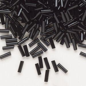 Bugle bead, Dyna-Mites™, glass, opaque black, #3. Sold per 35-gram pkg.