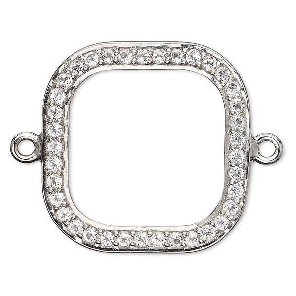 Link, white topaz (natural) and sterling silver, 20x20mm single-sided open square. Sold individually. image number 0