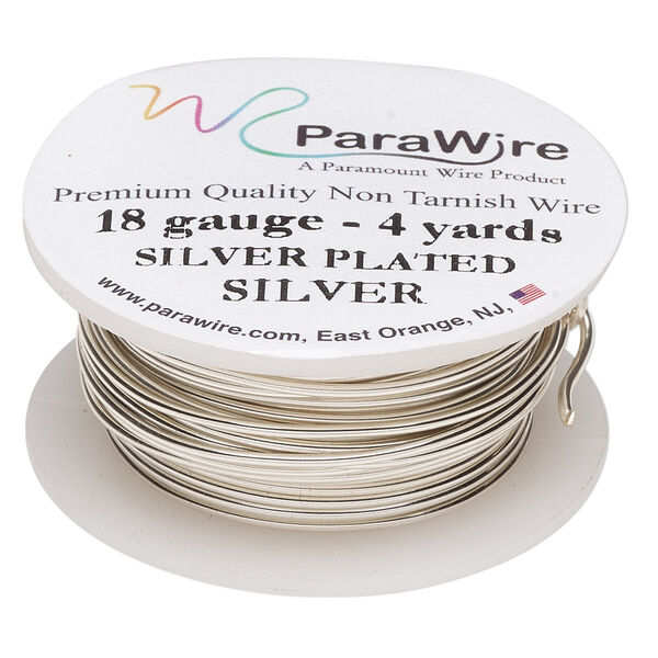 Wire, ParaWire™, silver-plated copper, round, 18 gauge. Sold per 4-yard spool. image number 0