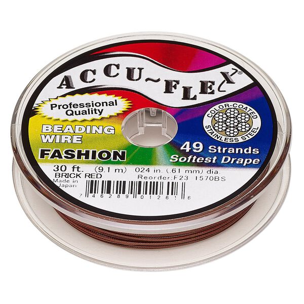 Beading wire, Accu-Flex®, nylon and stainless steel, brick red, 49 strand, 0.024-inch diameter. Sold per 30-foot spool. image number 0