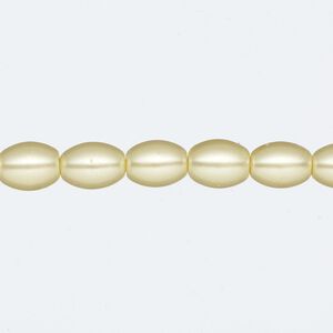 Bead, glass pearl, light yellow, 8x6mm-9x6mm oval. Sold per 15-inch strand.