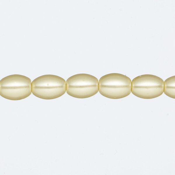Bead, glass pearl, light yellow, 8x6mm-9x6mm oval. Sold per 15-inch strand. image number 0