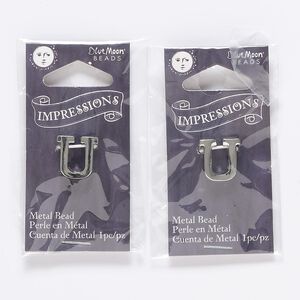 Bead, silver-finished "pewter" (zinc-based alloy), 13mm top-drilled alphabet letter "U" with 2mm hole. Sold per pkg of 2.
