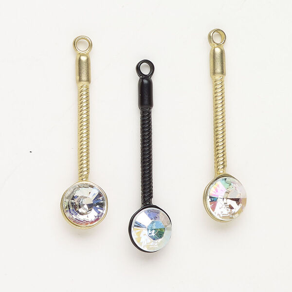 "Pewter" (zinc-based alloy) / brass / acrylic 1pkg3, focal assortment matte gold-finished / black-finished / clear AB 41x11mm image number 0