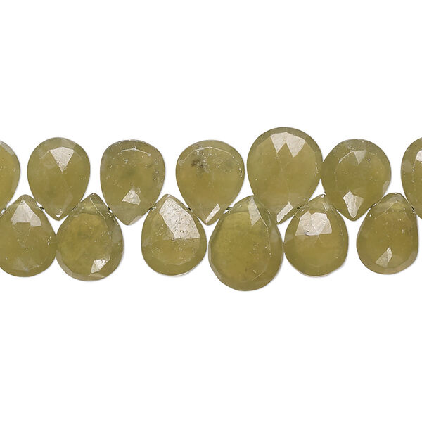 Bead, vesuvianite (natural), 6x5mm-10x8mm graduated hand-cut top-drilled faceted puffed teardrop with 0.4-1.4mm hole, C grade, Mohs hardness 6-1/2. Sold per 9-inch strand. image number 0