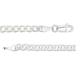 Chain 1pkg1 sterling silver curb, 3.5mm diamond-cut double / lobster claw clasp, 16 inch