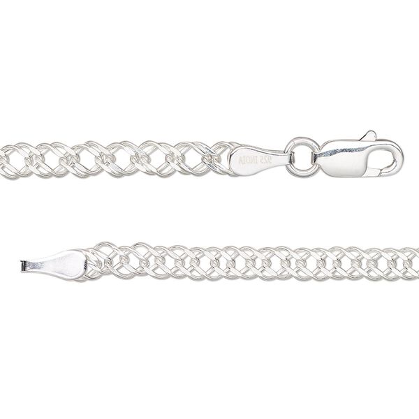 Chain, sterling silver, 3.5mm diamond-cut double curb, 16 inches with lobster claw clasp. Sold individually. image number 0