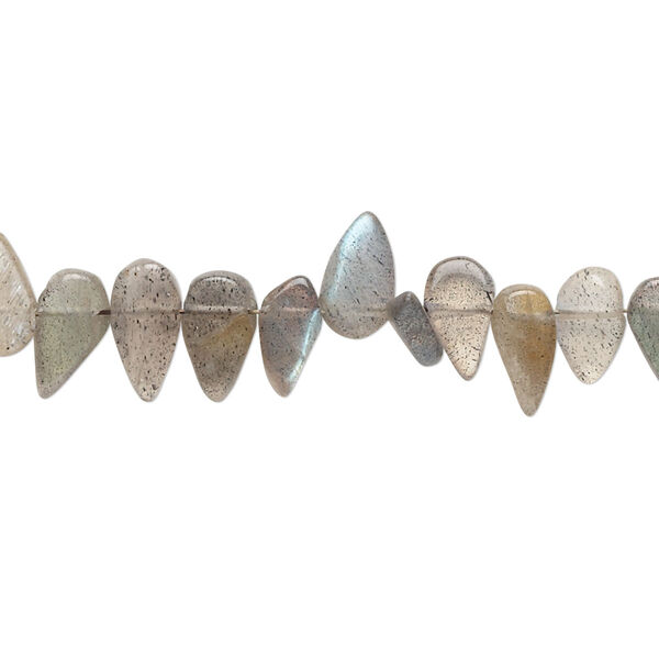 Bead, labradorite (natural), 5x4mm-10x5mm hand-cut flat teardrop, C grade, Mohs hardness 6 to 6-1/2. Sold per 14-inch strand. image number 0