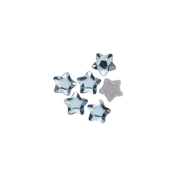 Flat back 6pk aquamarine foil back, Crystal Passions® hotfix rhinestone 6mm star flower 3754 image number 0