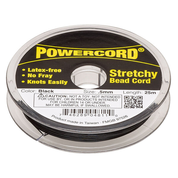 Cord, Powercord®, elastic, black, 0.5mm, 4-pound test. Sold per 25-meter spool. image number 0