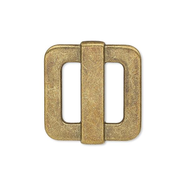 Slide, antiqued brass-finished "pewter" (zinc-based alloy), 25x23mm single-sided rectangle, 14x4mm hole. Sold per pkg of 4. image number 0