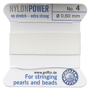 Thread, Griffin, nylon, white, size #4. Sold per 2-meter card (approximately 78 inches).