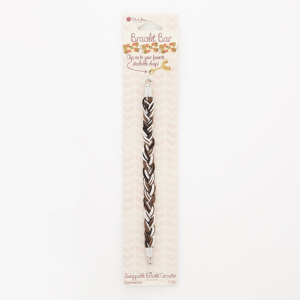 Bracelet component, nylon / silver-finished "pewter" (zinc-based alloy) / steel, black / brown / white, 8mm braided, 6 inches. Sold individually. image number 0
