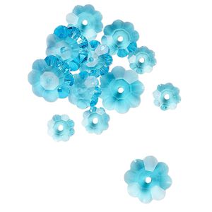 Margarita flower assortment 12pk transparent turquoise blue, Celestial Crystal® 10x3.5mm 8x3mm 6x2mm flower bead
