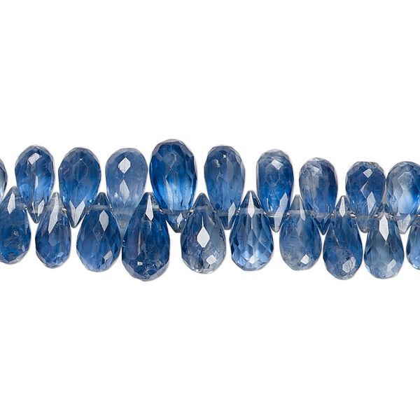 Blue kyanite 1pkg1, hand-cut top-drilled faceted briolette bead natural 4 inch graduated 6x4mm-10x5mm image number 0