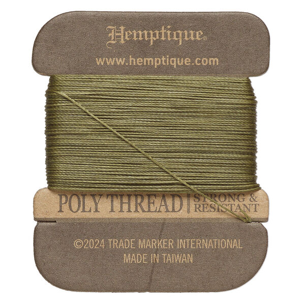 Thread, Hemptique®, polyester, pkg/32 yards, sage, 0.45mm 3-ply round. image number 0