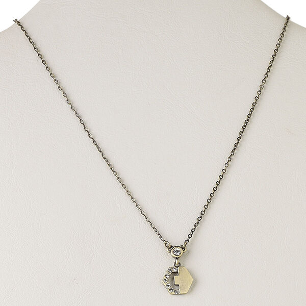 Necklace, crystal rhinestone and antiqued gold-plated brass, clear, 12x12mm hexagon, 16 inches with 3-inch extender chain and lobster claw clasp. Sold individually. image number 0