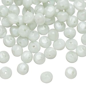 Bead, pressed glass, opaque pale green, 6x5mm bumpy round. Sold per 1-ounce pkg, approximately 110 beads.