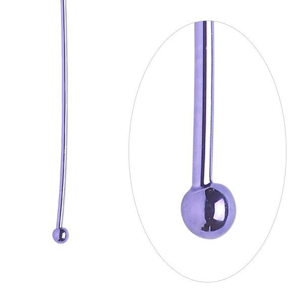 Head pin, electro-coated brass, purple, 3 inches with 2mm ball, 21 gauge. Sold per pkg of 10. image number 0