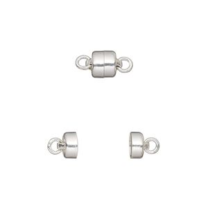Clasp, magnetic, sterling silver, 5.5x5mm barrel with (2) soldered jumprings. Sold individually.