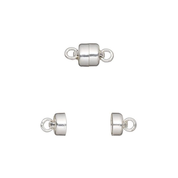 Clasp, magnetic, sterling silver, 5.5x5mm barrel with (2) soldered jumprings. Sold individually. image number 0