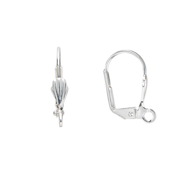 Ear wire leverback 1pkg10 silver-plated, 18mm / 8x4mm shell / open loop, brass 5 pair image number 0
