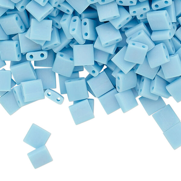 Seed bead, TILA®, glass, pkg/40g, 5mm full tila square, opaque matte rainbow robin's egg blue (TL-413FR). image number 0