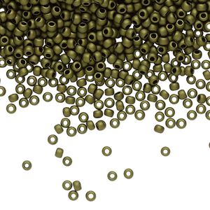 Seed bead, TOHO BEADS®, glass, pkg/250g, #11 round, opaque matte dark olive (TR-11-617).