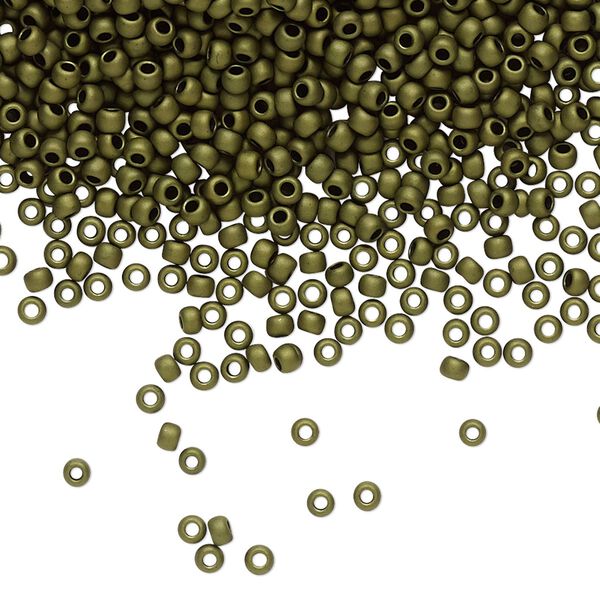 Seed bead, TOHO BEADS®, glass, pkg/250g, #11 round, opaque matte dark olive (TR-11-617). image number 0