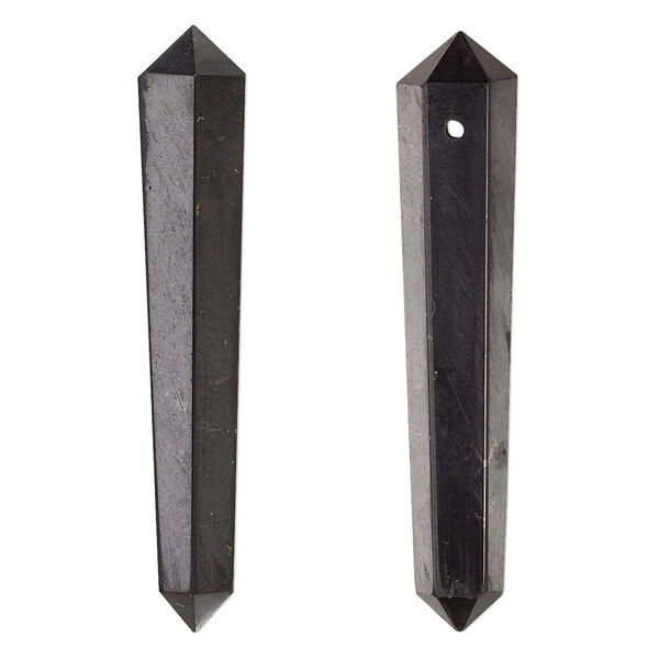 Focal, shungite (natural), 48x8mm-50x10mm hand-cut tapered faceted double point, B grade, Mohs hardness 3-1/2 to 4. Sold individually. image number 0