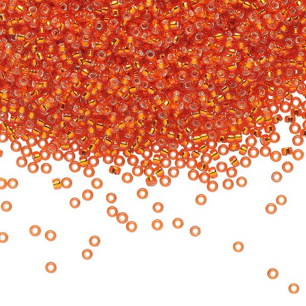 Seed bead, Miyuki, glass, pkg/250g, #15 rocaille, transparent silver-lined tangerine (RR-9). image number 0