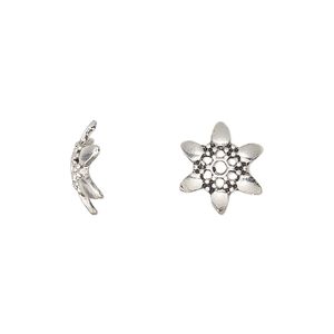 Bead cap, antique silver-finished "pewter" (zinc-based alloy), 12.5x4mm snowflake with cutout, fits 10-14mm round bead. Sold per pkg of 20.